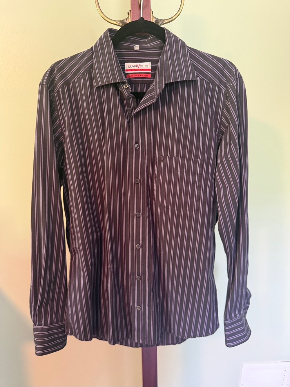 MarVelis Men's Purple Pinstripe Dress Shirt
